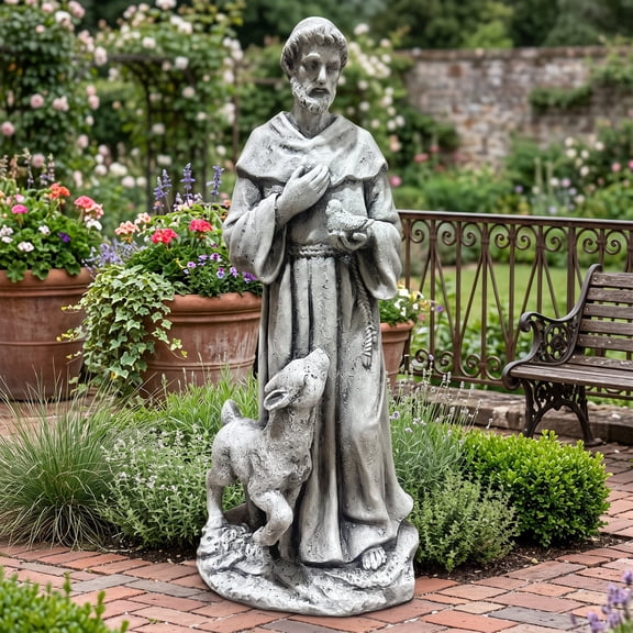 IJDD Saint with Lamb Garden Statue, Magnesium Oxide Religious Yard Sculpture