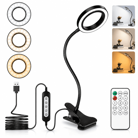 IJIL Desk Lamp, LED Clip Reading Light 3 Color Modes & 10 Brightness Table Lamps for Bedroom Home Office
