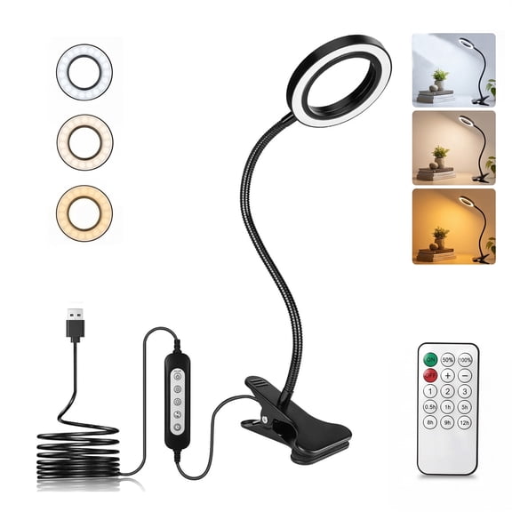 IJIL Desk Lamp, LED Clip Reading Light 3 Color Modes & 10 Brightness Table Lamps for Bedroom Home Office