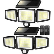 IJIL Solar Lights Outdoor - 2500LM Motion Sensor Outdoor Lights with Remote Control 3 Heads LED Security Light 270° Wide Angle Solar Flood Lights (2 Packs)