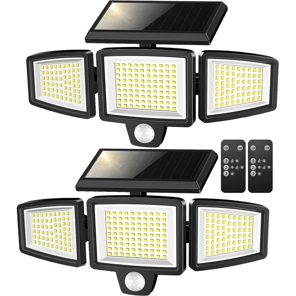 IJIL Solar Lights Outdoor - 2500LM Motion Sensor Outdoor Lights with Remote Control 3 Heads LED Security Light 270 Wide Angle Solar Flood Lights (2 Packs)