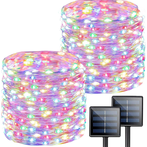 IJIL Solar String Lights, Solar Powered 66FT RGB Fair Lights Gifts for Women Men (2Pack)