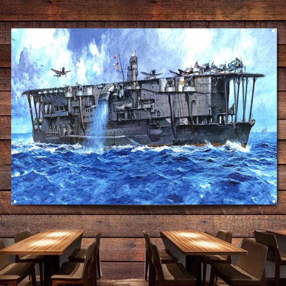 IJN Aircraft Carrier Kaga Battleship Wall Art Banners Hanging Flags Wall Chart Warship Military Art Poster Canvas Print Art Painting Room Office Home Decor Tapestry 2,38X57 inches