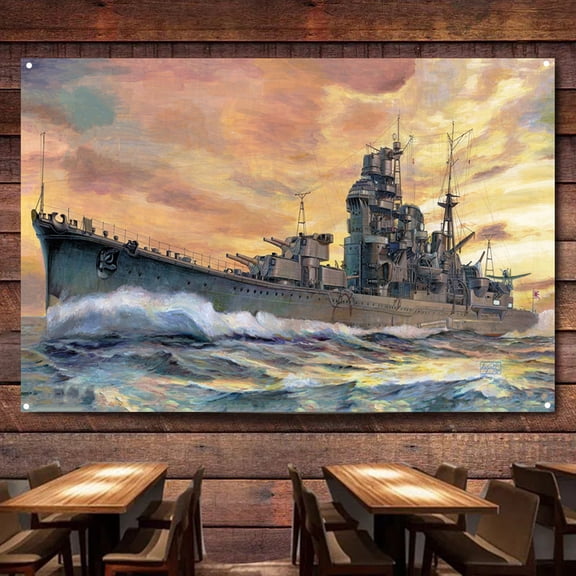 IJN Heavy Cruiser Myoko Battleship Wall Art Banners Hanging Flags Wall Chart Warship Military Art Poster Canvas Print Art Painting Room Office Home Decor Tapestry,38X57 inches