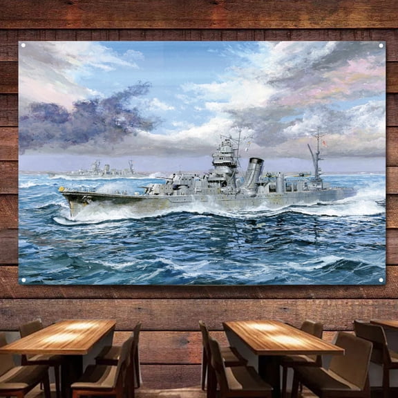 IJN Light Cruiser Agano Battleship Wall Art Banners Hanging Flags Wall Chart Warship Military Art Poster Canvas Print Art Painting Room Office Home Decor Tapestry,38X57 inches
