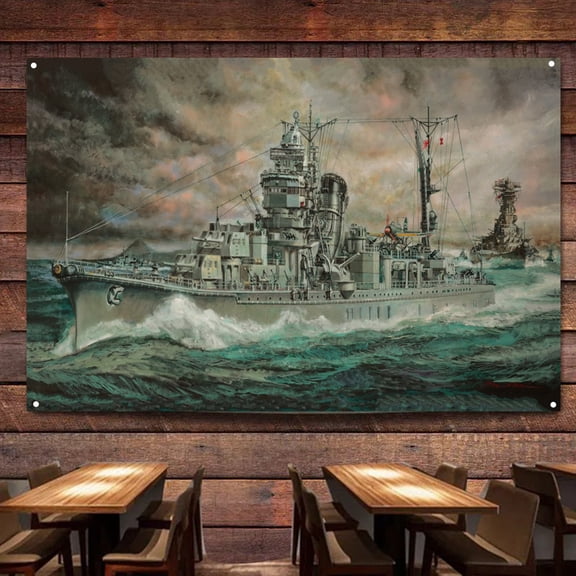 IJN Light Cruiser Yahagi Battleship Wall Art Banners Hanging Flags Wall Chart Warship Military Art Poster Canvas Print Art Painting Room Office Home Decor Tapestry,38X57 inches