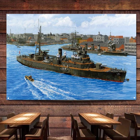 IJN Minelayer Okinoshima Battleship Wall Art Banners Hanging Flags Wall Chart Warship Military Art Poster Canvas Print Art Painting Room Office Home Decor Tapestry,38X57 inches