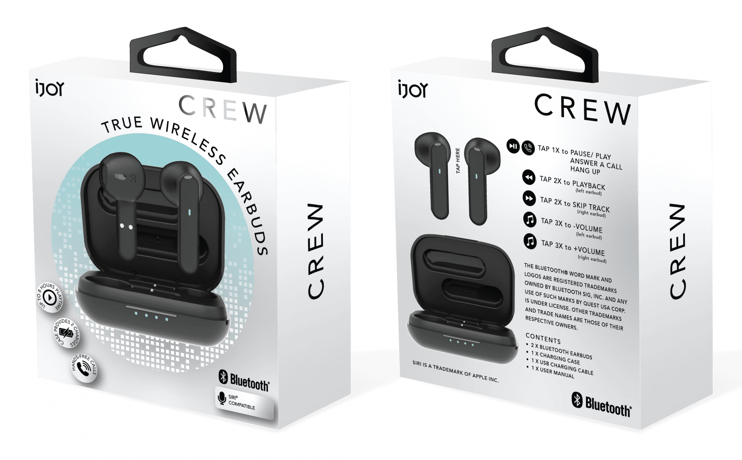 IJOY Crew True Wireless Headphones with Charging Case, Black, IJEBCW01