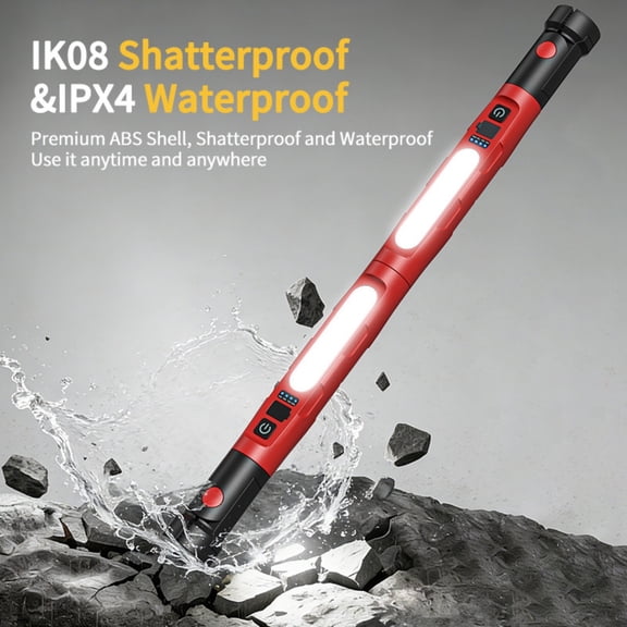 IK08 Shatterproof & IPX4 Waterproof LED Work Light, Magnetic Hook Rechargeable Flashlight for Auto Repair Outdoor Camping