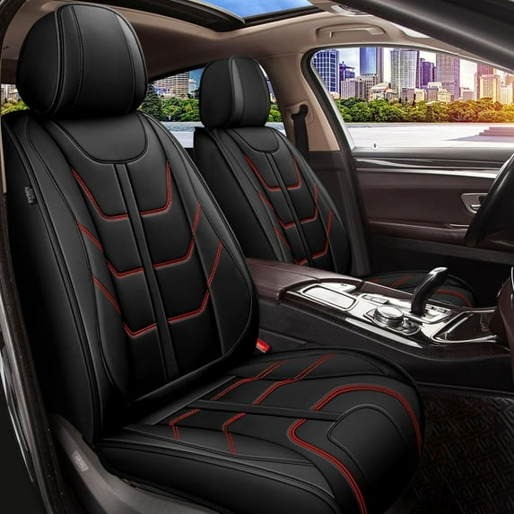 LAONNVIR 2 Front Car Seat Covers Fit for Toyota Camry Hybrid 2007-2023 2024 Ice Silk Leather Breathable Waterproof Automotive Seat Cushion (2 Seats&REDLINE)