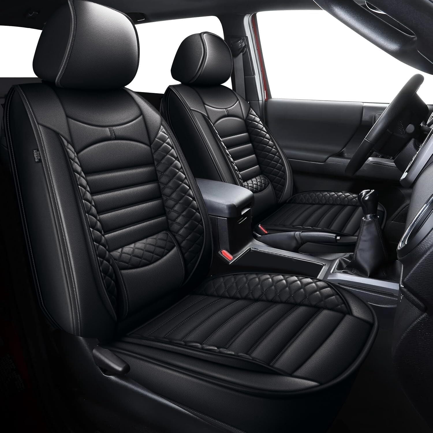 IKABEVEM Car 5 Seat Covers Fit for Toyota Tacoma 2016-2023 Full Set Faux Leather Cushion Protector,Blackline