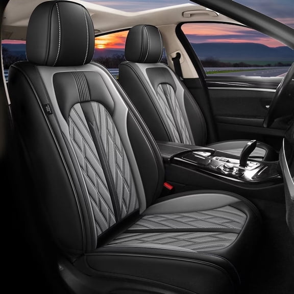   LAONNVIR  Universal Car Seat Covers Full Set,Front & Rear Full Set Waterproof Faux Leather Automotive Seat Protector Universal SUV Sedan(5 Seats,Black&Grey)
