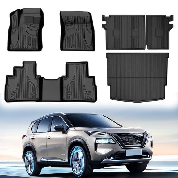 IKABEVEM Car Floor Mats & Cargo Liner & Backrest Mat for Nissan Rogue 2021-2026 Row Trunk Mat Full Set TPE All Weather Protection