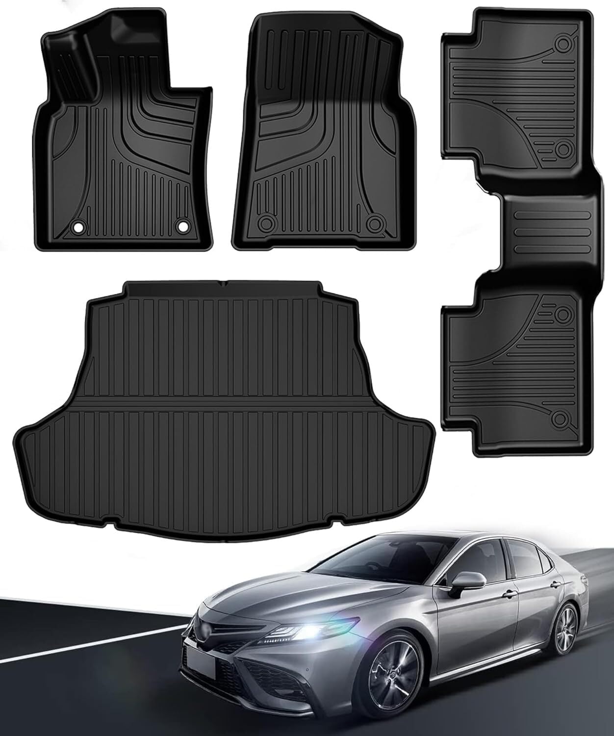 IKABEVEM Car Floor Mats & Cargo Liner Fit for Toyota Camry FWD 2018-2024 Row Trunk Mat Full Set TPE All Weather Protection