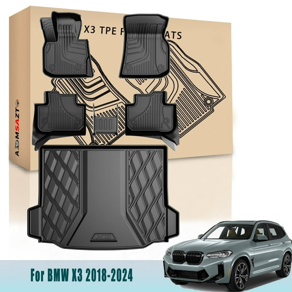 IKABEVEM Car Floor Mats & Cargo Liner TPE Rear Trunk Mat Set For BMW X3 2018-2024 All Weather Liners Protection