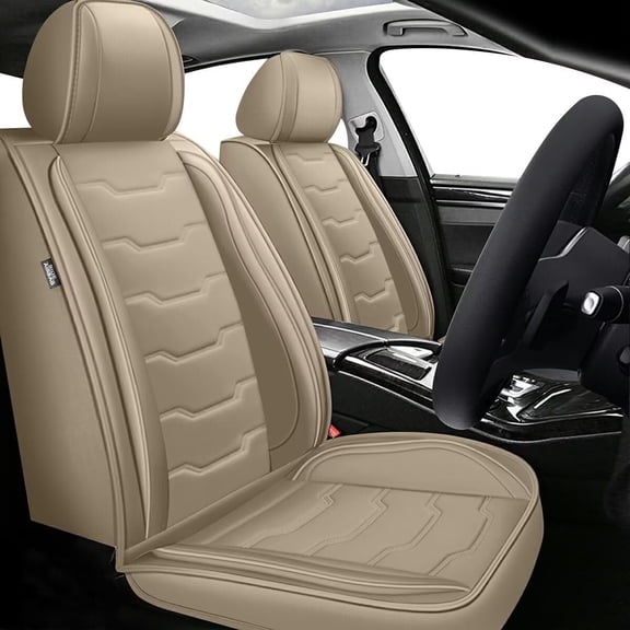 LAONNVIR Car Seat Cover 2 Front Seat Fit for Toyota Camry 2018-2024 Leather Vehicle Cushions Cover Seat Protector Automotive Seat Covers Waterproof Compatible Airbag (Beige)