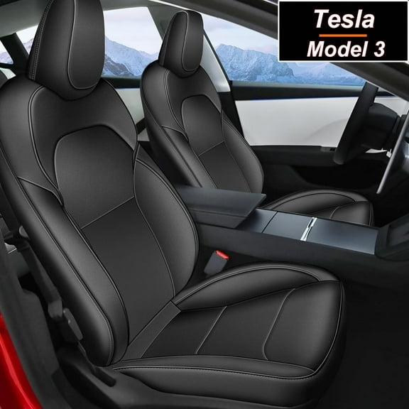 IKABEVEM Car Seat Cover for Tesla Model 3 2024 (Not for Performance) Full Set Faux Leather Seat Covers (Black)