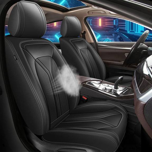 HQBQBUG Front Car Seat Covers Fit for GMC Canyon 2015-2025 Leather Seat Cover Breathable Waterproof Vehicle Seat Cushion protector Black,2 Front Seat