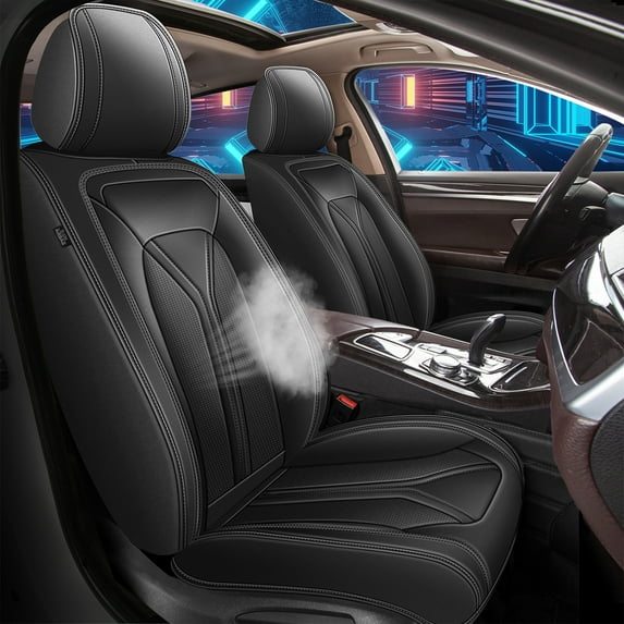 HQBQBUG Car Front Seat Cover Fit for Volkswagen Jetta 2007-2025:Front Set Waterproof Leather Vehicle Seat Cushion Luxury Automotive Protector Black,2 Front Seat