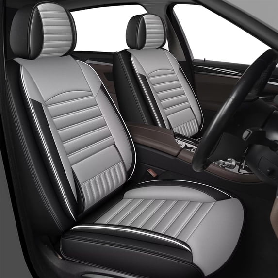 LAONNVIR Car Seat Covers Full Set Fit for Ford Ranger 2019-2024 Waterproof Breathable Leather Seat Protector with Airbag Compatible Automotive 5 Seat Cushions Cover (Black&Grey)