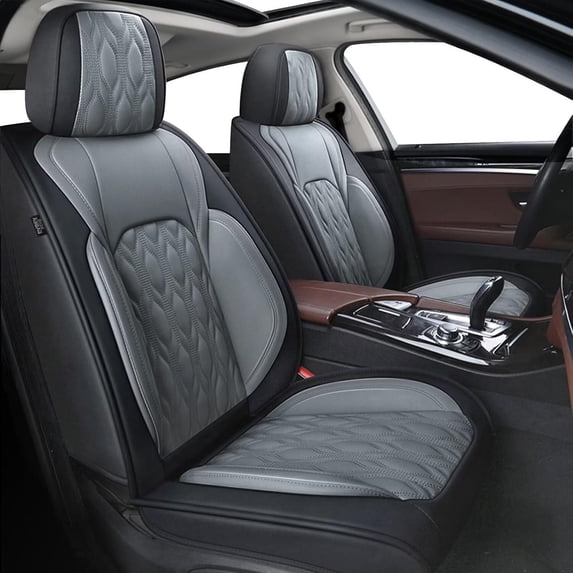 LAONNVIR Car Seat Covers Full Set Fit for Ford Ranger 2019-2024 Waterproof Breathable Leather Seat Protector with Airbag Compatible Automotive 5 Seat Cushions Cover (Black+Grey)
