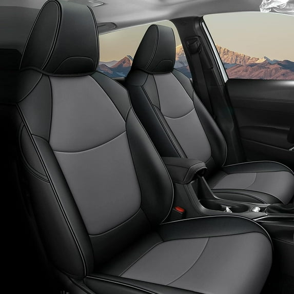 IKABEVEM Custom Fit Seat Covers for Toyota RAV4 Hybrid 2019 2020 2021 2022 2023 2024 (Not for XSE&2022-2024 SE Hybrid)-Full Set Faux Leather (Black&Grey)
