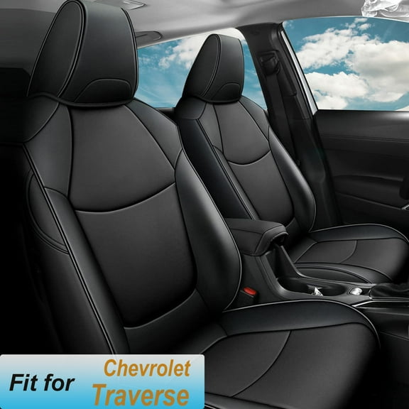 IKABEVEM Custom Seat Covers for Chevy Traverse 2018-2024 Rs Premier LT Leather&Cloth Highcountry (7 seat only) Car Seat Covers for Chevrolet Leather Seat Protectors Full Set (Black)