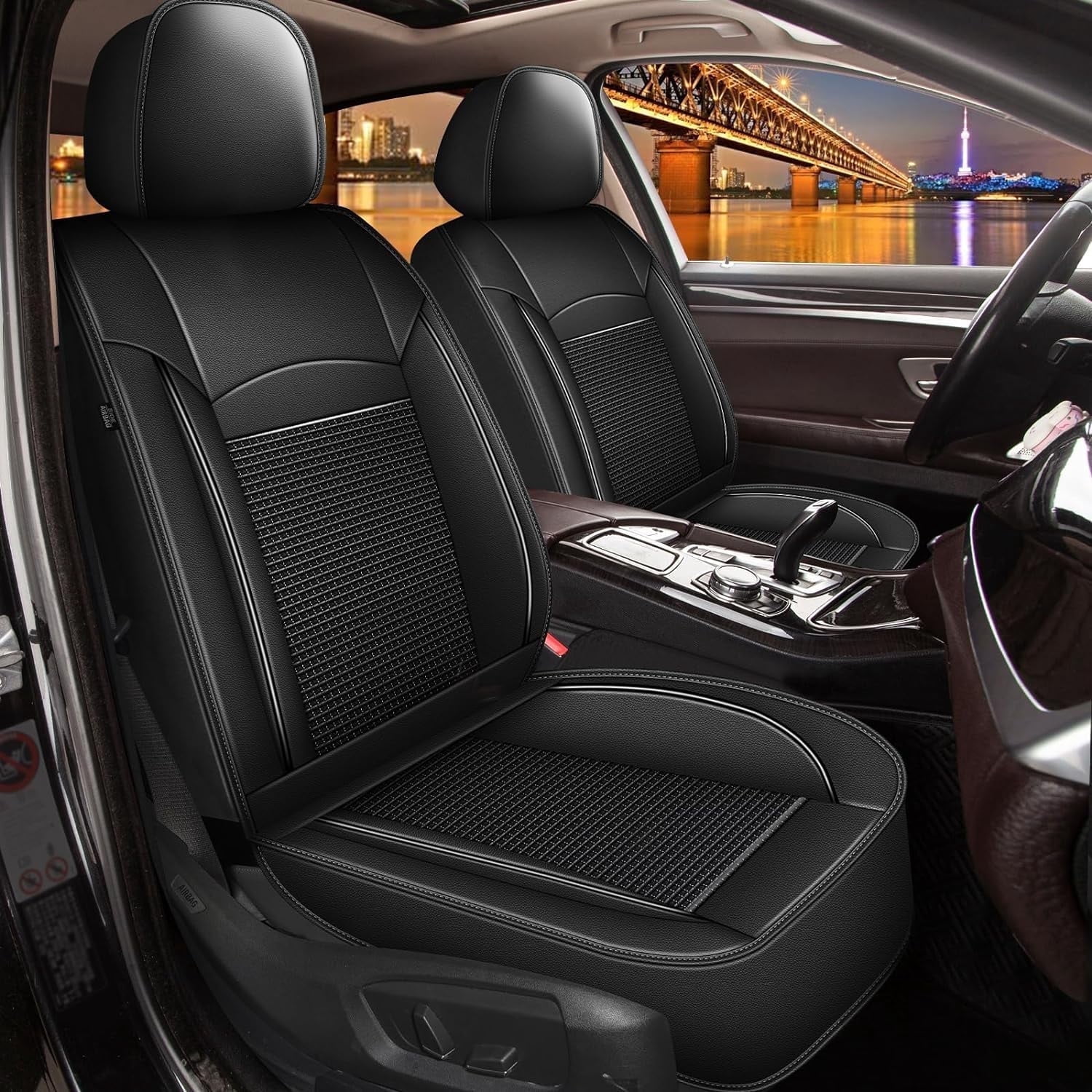 IKABEVEM Fit for Toyota RAV4 2013-2024 Ice Silk Leather Breathable Waterproof Seat Covers (5 Seats & Black)