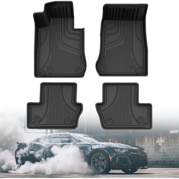 IKABEVEM Floor Mats Compatible with Chevy Camaro 2016-2024, Custom Automotive Floor Mats for Chevrolet Camaro,1st & 2nd Row All Weather Protection Mats, Black