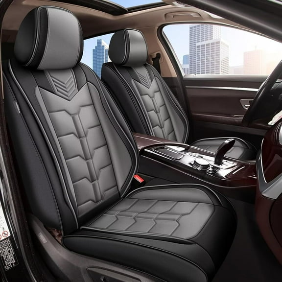 LAONNVIR Front Row Car 2-Seat Covers for Toyota Avalon 2005-2022 Cushion Pad Fuax Leather(Black&Grey)