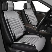IKABEVEM Full Coverage Leather Car Seat Covers Full Set Universal Fit for Most Cars Sedans Trucks SUVs with Waterproof Leatherette in Automotive Seat Cover Accessories (Black&Grey,5 Seats)