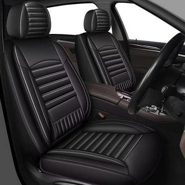LAONNVIR Full Coverage Leather Car Seat Covers Full Set Universal Fit for Most Cars Sedans Trucks SUVs with Waterproof Leatherette in Automotive Seat Cover Accessories (Black,5 Seats)