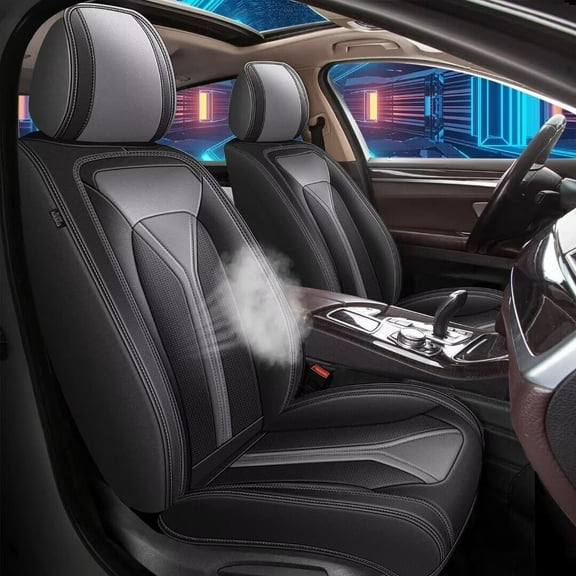 LAONNVIR Full Set Car Seat Covers Waterproof Faux Leather Cushion Fit for Ford Taurus 2002-2019 (Black+Grey)