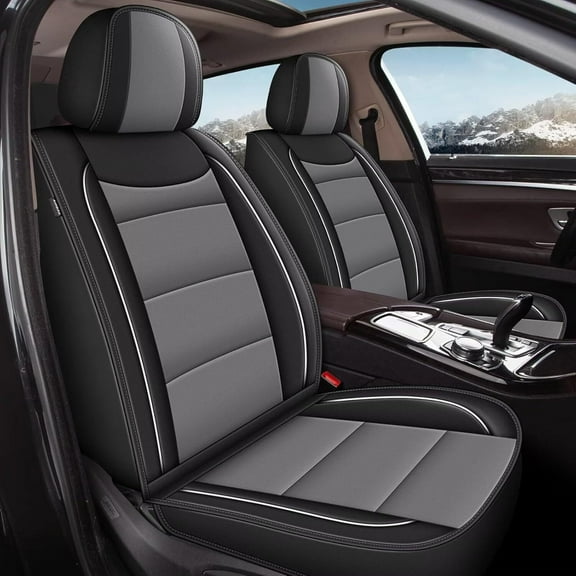 LAONNVIR Full Set Seat Covers Fit for Ford Most SUV Sedan Pickup Such as Fit for Edge Escape Fusion Taurus Explorer Bronco Sport Maverick Waterproof Faux Leather Car Seat Covers(5 Seat,Black&Grey)