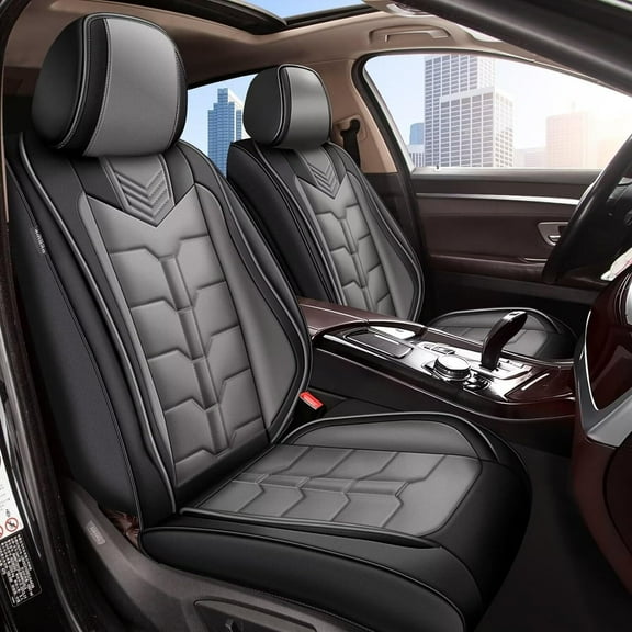 LAONNVIR Full Set Seat Covers Fit for Ford Most SUV Sedan Pickup Such as Fit for Edge Escape Fusion Taurus Explorer Bronco Sport Maverick Waterproof Faux Leather Car Seat Covers(5 Seat,Black&Grey)