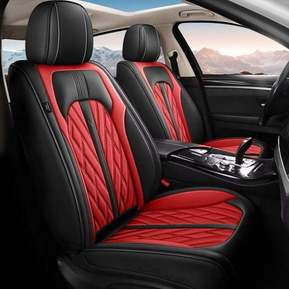 LAONNVIR Full Set Seat Covers Fit for Ford Most SUV Sedan Pickup Such as Fit for Edge Escape Fusion Taurus Explorer Bronco Sport Maverick Waterproof Faux Leather Car Seat Covers(5 Seat,Black+Red)