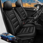 IKABEVEM Seat Covers Custom Fit for Ford Ranger 2019 2020 2021 2022 2023 2024 2025 2026 Ford Ranger Perforated Leather Truck 5 Seat Covers Full Set Black 017