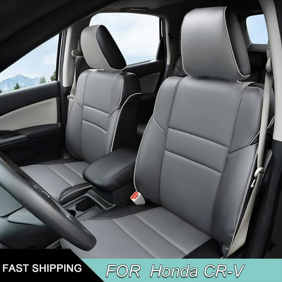 IKABEVEM Seat Covers Custom Fit Honda CR-V 2015 2016 Full Set Faux Leather(5 Seats, Black Grey)