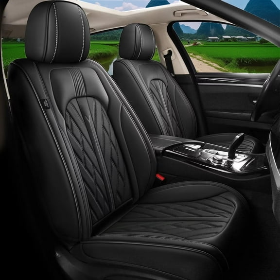 IKABEVEM Seat Covers Custom Fit for Ford F150 2009-2024 - F250/F350/F450 2017-2024 Perforated Leather Truck 5 Seat Covers Full Set (Black)