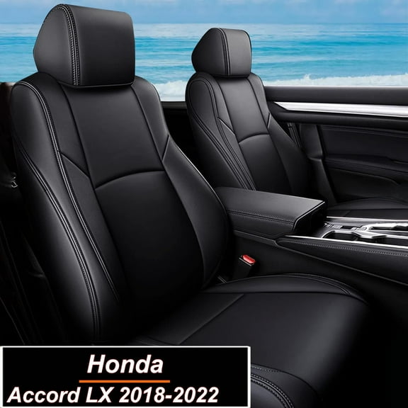 IKABEVEM Seat Covers Custom Fit for Honda Accord LX 2018-2022 Faux Leather Full Set Compatible Airbag Car Seat Protector (Black)