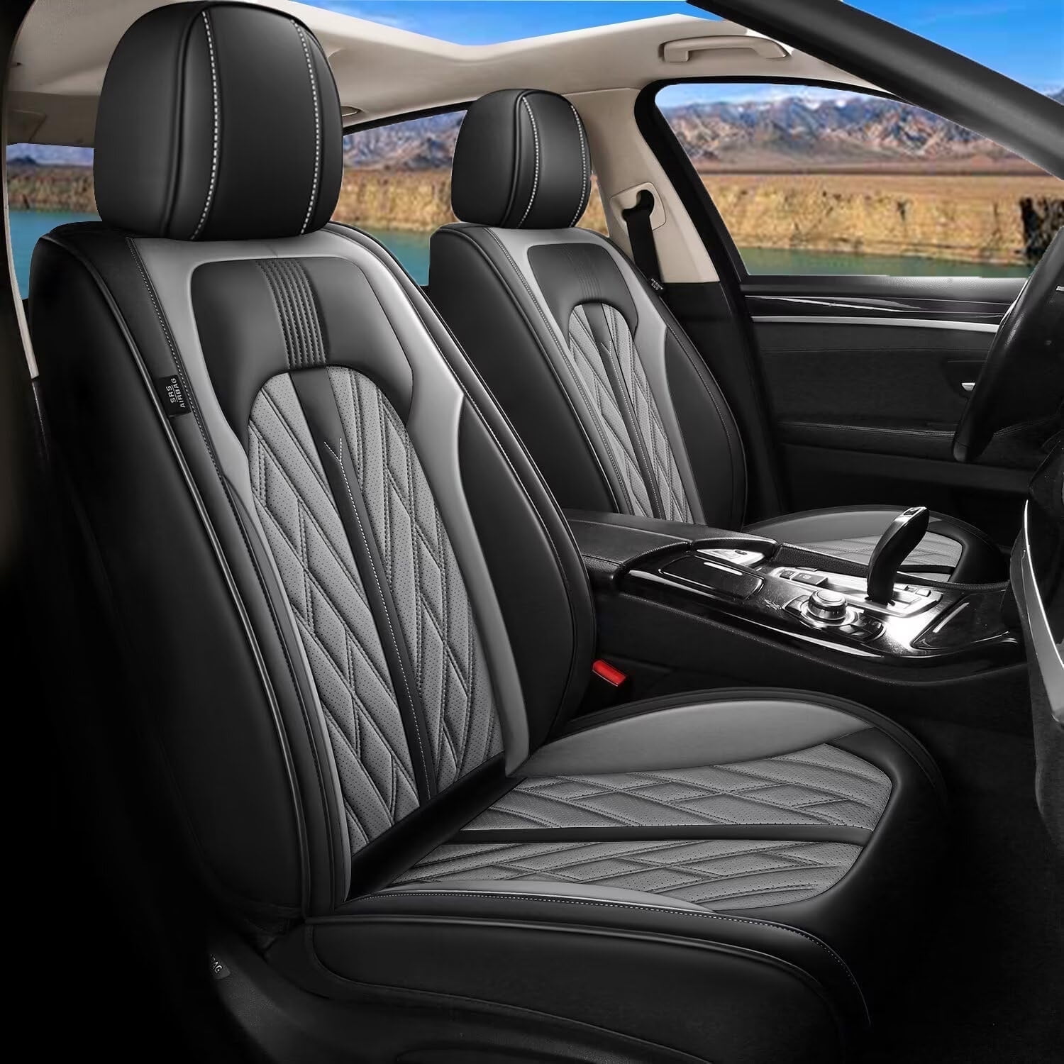 IKABEVEM Seat Covers Fit for Chevy Silverado 2019-2024 Chevrolet Silverado Seat Covers Full Set (Black&Grey)