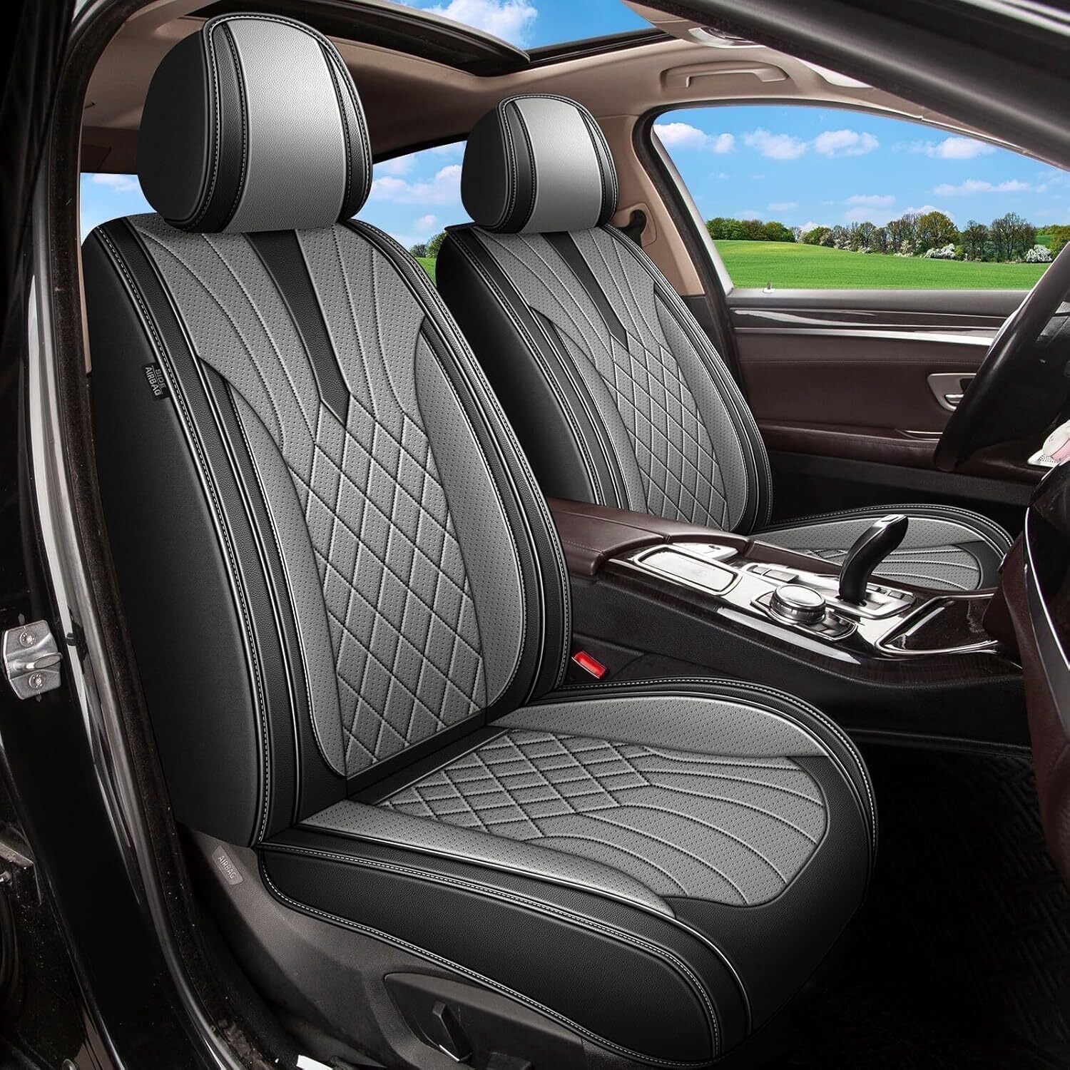 LAONNVIR Seat Covers Full Set Fit for Honda CR-V 2007-2024 2025 Faux Leather Car Seat Cover Waterproof Automotive Seat Cushion Protectors Compatible Airbag (Black&Grey,5 Seats)