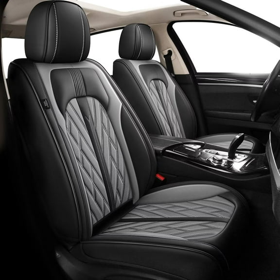LAONNVIR Seat Covers for Cars Leather Waterproof Universal Fit for Ford Escape 2001-2024 (5 Seats,Black&Dark Grey)