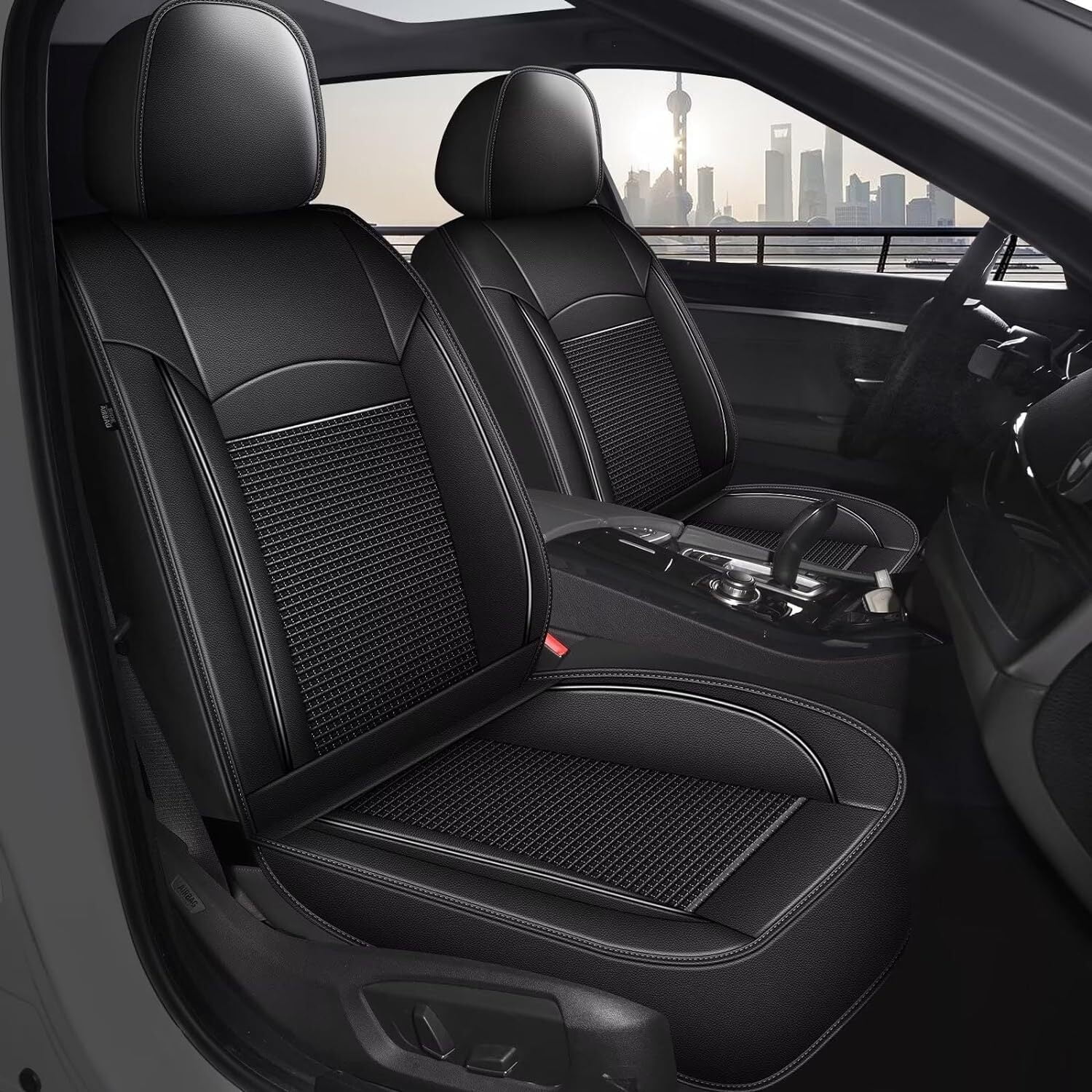 LAONNVIR for GMC Canyon 2015-2024 Car 2-Seat Covers Front Row PU Leather Cushion (Black)