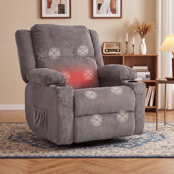 IKAKOS 360 Swivel Rocker Recliner with Massage and Heat, 400 lbs Capacity