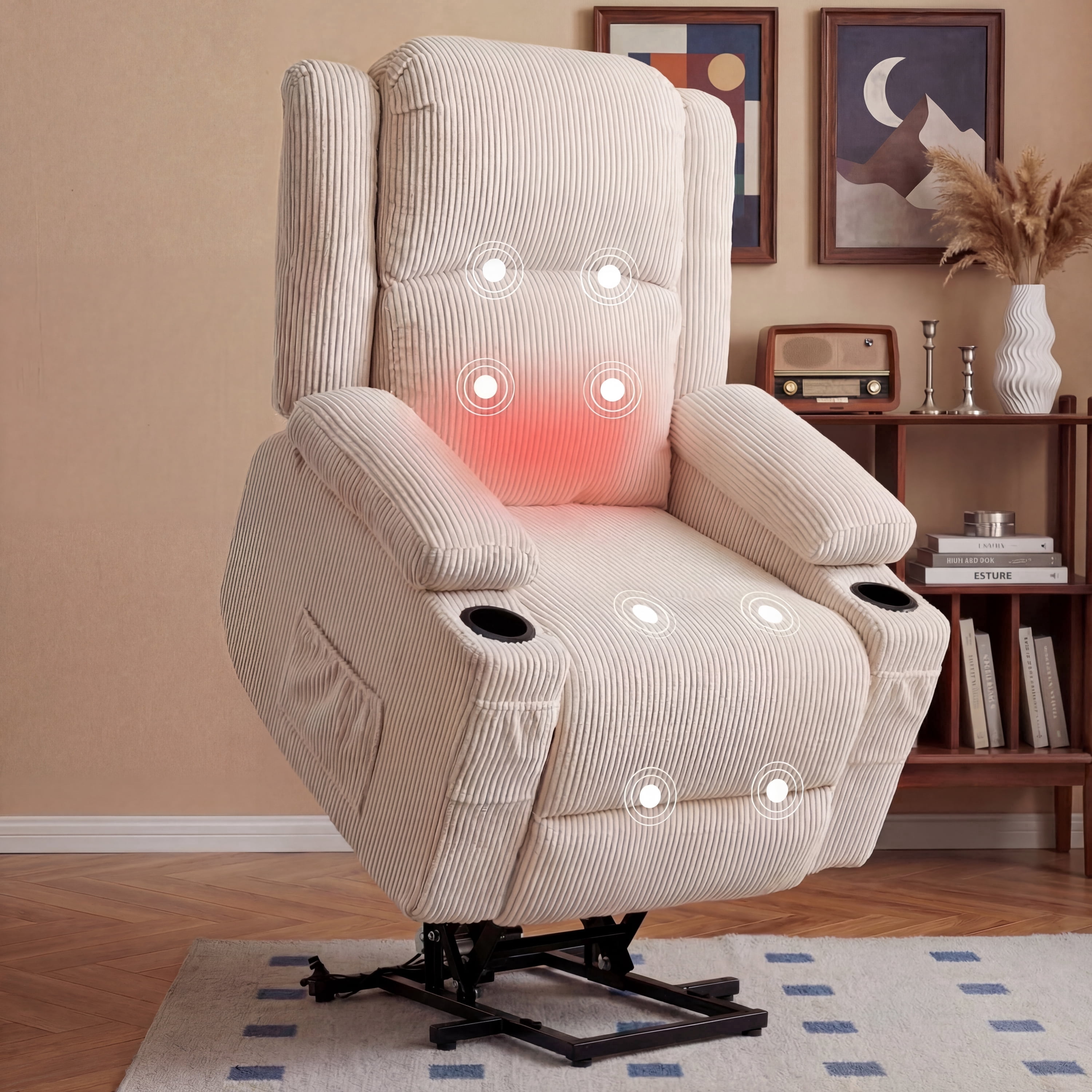 IKAKOS Power Lift Recliner Chair with Massage and Heat, 400 lbs Heavy Duty, Beige