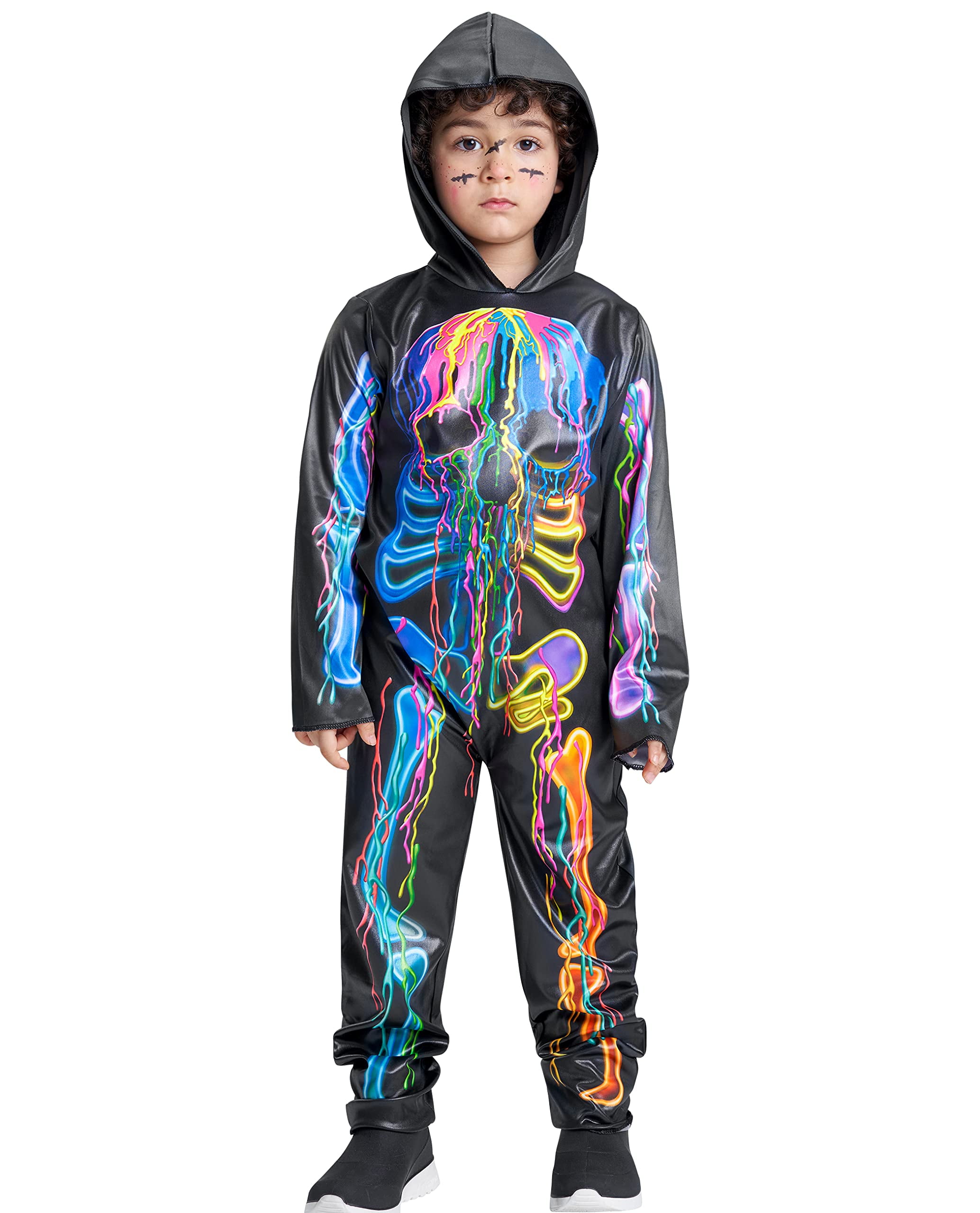 IKALI Adults Men Boys Skeleton Costume, Colorful Bones Jumpsuit