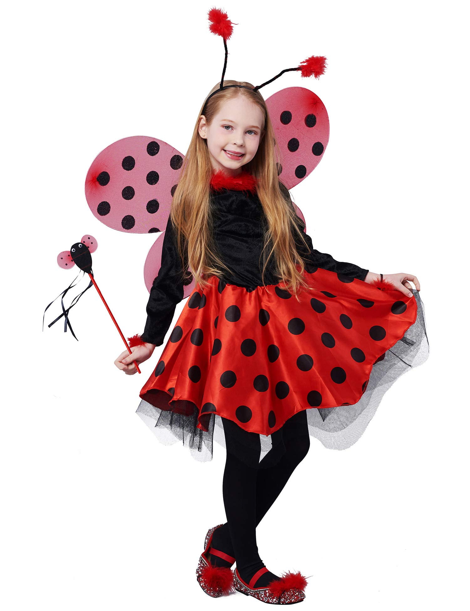 IKALI Girls Ladybug Costume 10Pcs Set, Ballerina Beetle Wings