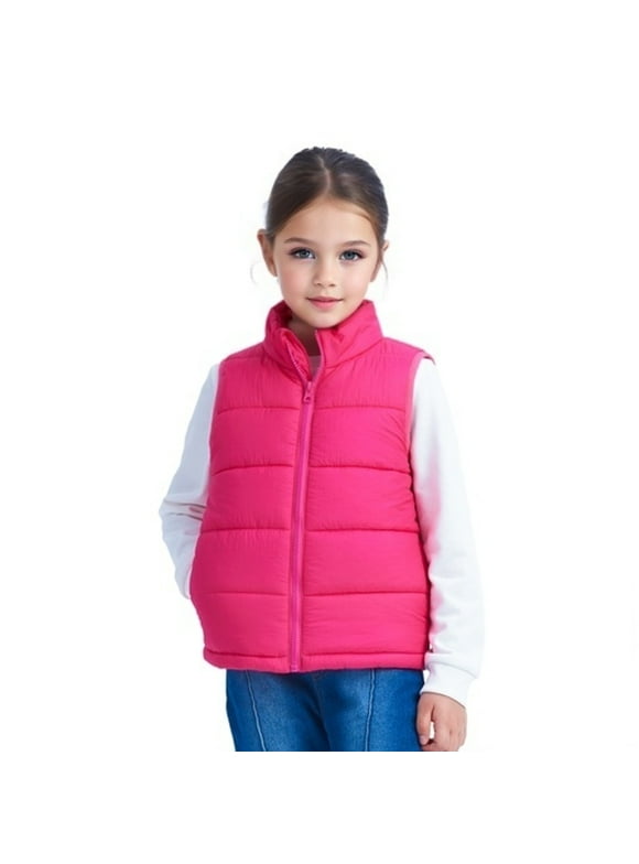 IKALI Girls Puffer Vest Kids Winter Jacket Lightweight Clothes with Pockets Rose 3-12 Years