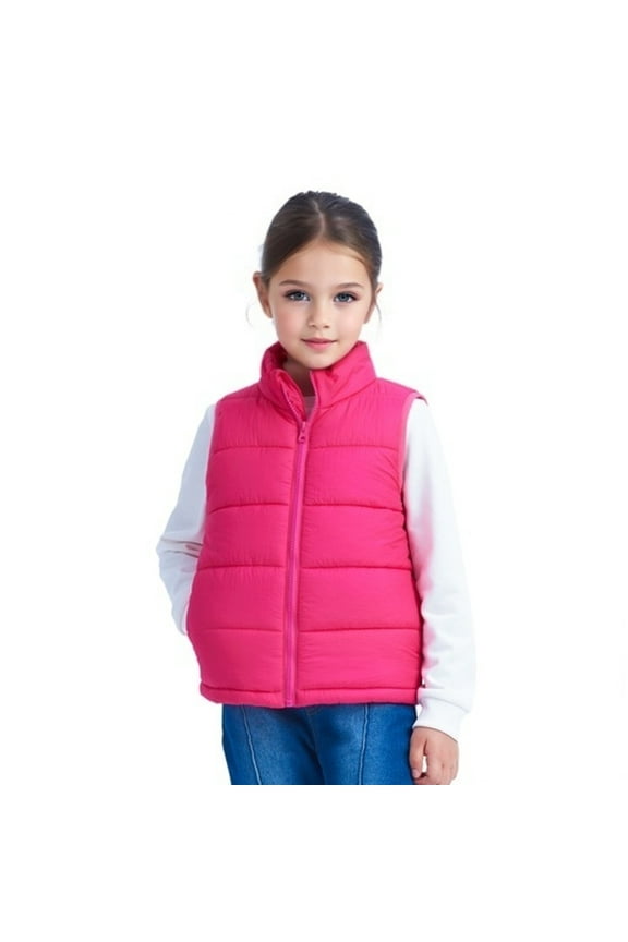 Girls Puffer Vest Kids Winter Jacket Lightweight Clothes with Pockets Rose 3-12 Years